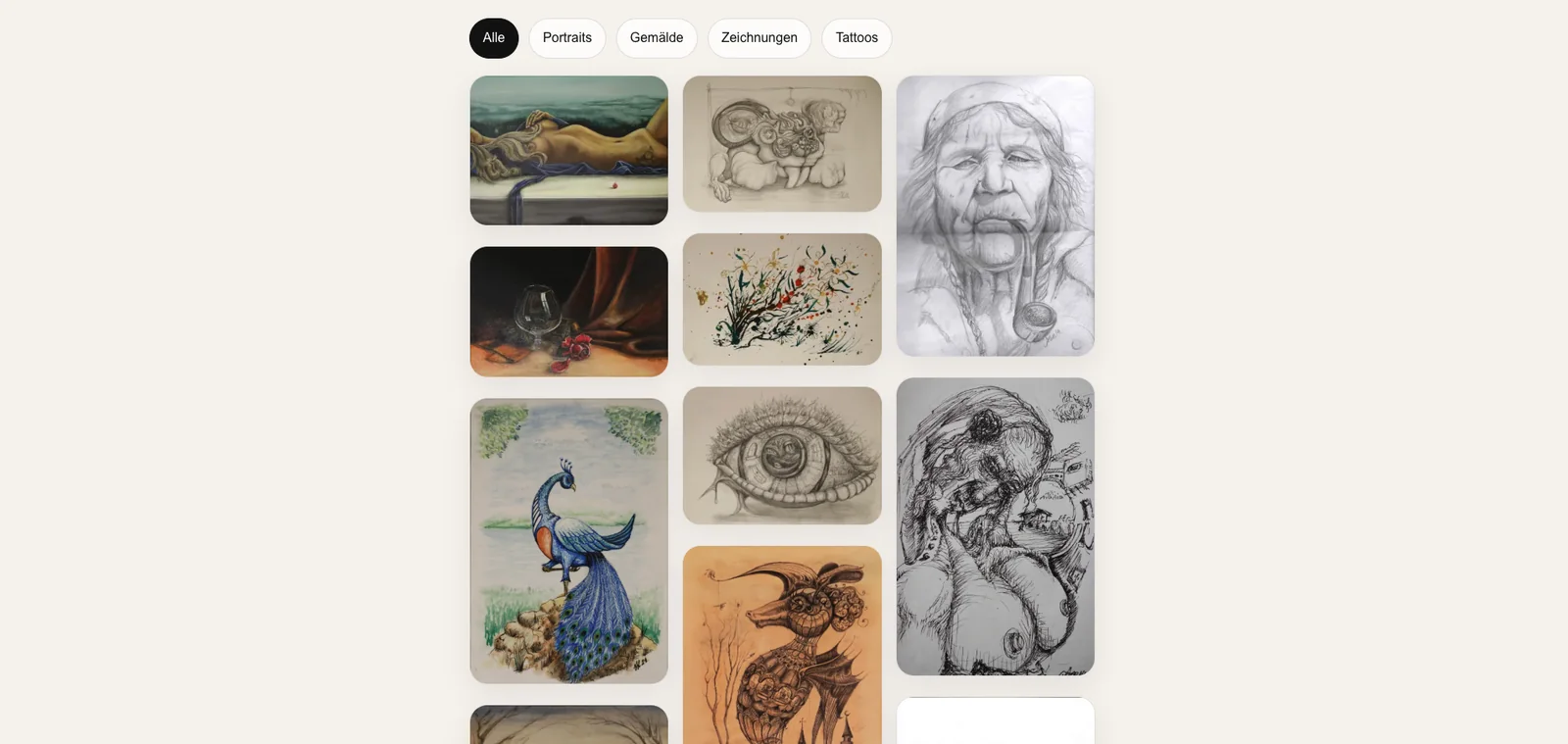 Filterbare ASE-Art-Galerie mit Porträts, Gemälden, Zeichnungen und Tattoos