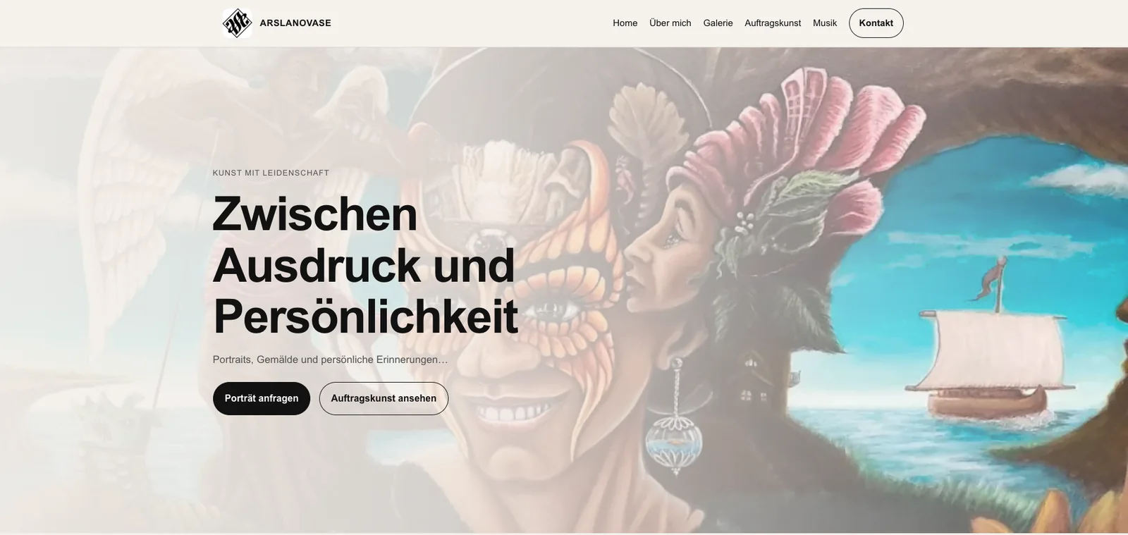 Startseite der neu entwickelten ASE-Art-Portfolio-Website