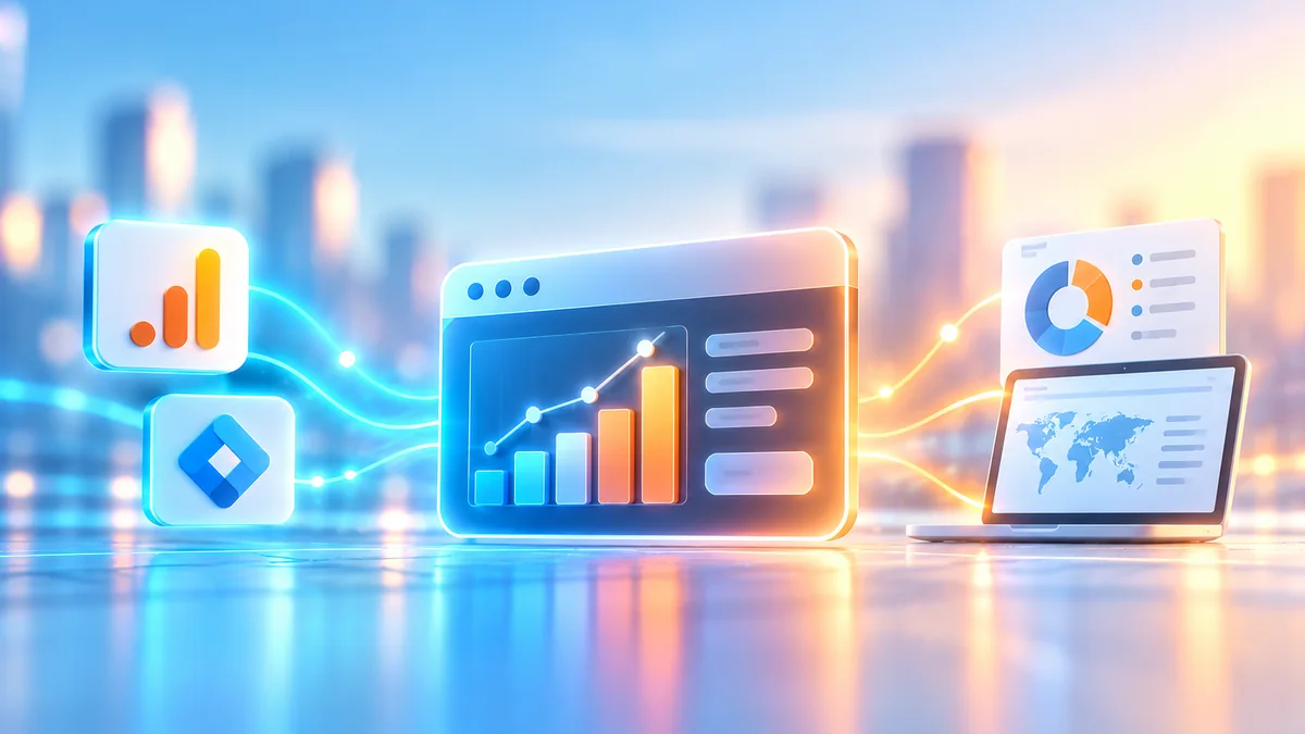 Illustration für Analytics und Messbarkeit mit Diagrammen und Analyse-Dashboard