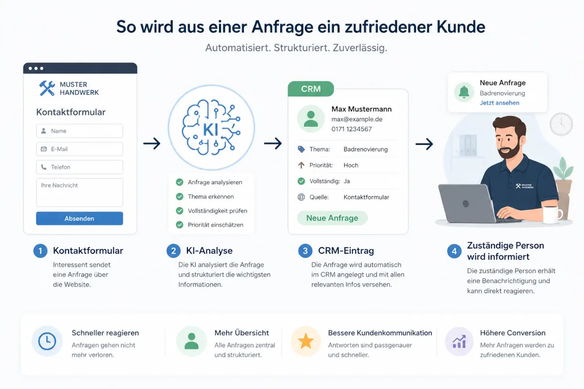 Kontaktformular wird per KI analysiert und als neue Anfrage im CRM angelegt